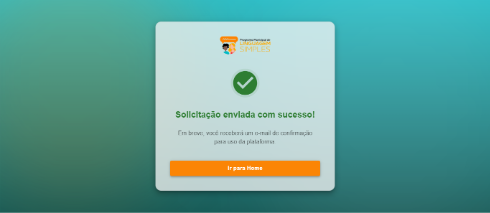 Mensagem no site da Simplifica Aí informando que a solicitação foi enviada.